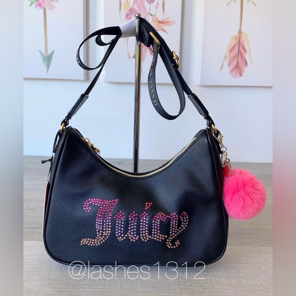 JUICY COUTURE Obsession Crossbody Bag - Black Pink Crystal Bling Logo